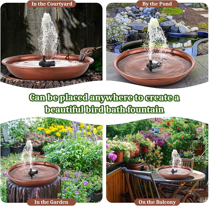 Bird Bath Fountain for Outside, 13.5" Garden Metal Bird Bath Bowl with 8W Pump, 2 Nozzles Adjustable Water Fountain for Backyard Patio Garden and Outdoor Water Features (Standing)