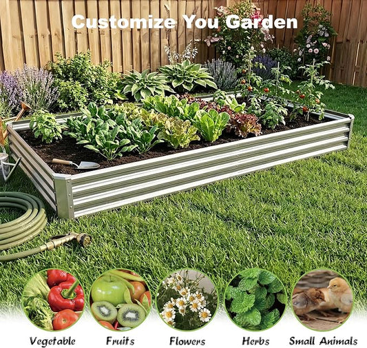 8x4x1ft (2 Pack) Raised Garden Bed Kit, Galvanized Planter Box Outdoor, Metal Raised Garden Beds for Flower,Vegetables, Herb,Silver