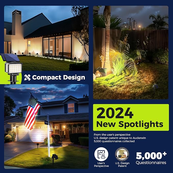 Solar Spot Lights Outdoor Waterproof for Flag, Tree, House, Garden, Yard, 3 Brightness Modes Solar Powered Landscape Spotlights 4 Pack Warm White