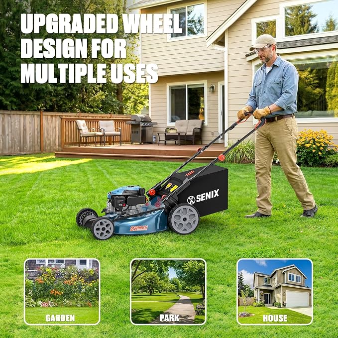 SENIX 22 Inch Self Propelled Gas Lawn Mower 170cc 4-Cycle RWD Mower | SENIX 22" Self-Propelled Gas Lawn Mower, Gas Powered Lawn Mower,170cc 4-Cycle Engine, Easy Start