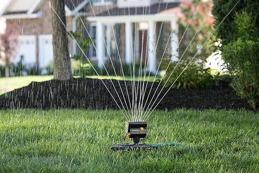 Melnor 65131AMZ MiniMax Turbo Oscillator Sprinkler, 4000 sq. ft., 4-Way Adjustable, Quick Connect Bundle, Black, Yellow