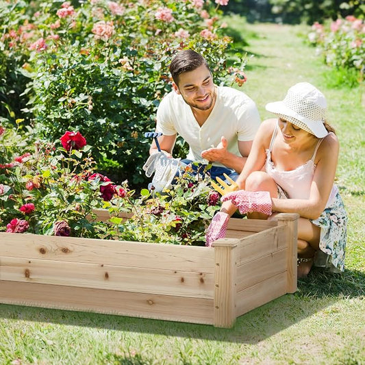 8 Feet Outdoor Wooden Raised Garden Bed, Elevated Planting Planter Box Kit for Vegetables Fruits Grow Yard Gardening, Natural