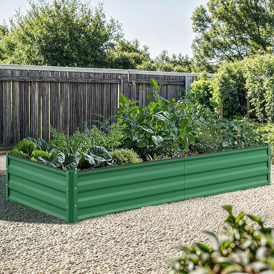 YITAHOME 96x48x12 in 2pcs Galvanized Raised Garden Bed Kit, Large Metal Planter Box with Gloves, Safety Rubber & Support Rod, Outdoor Flower Bed for Plants Vegetables, Green