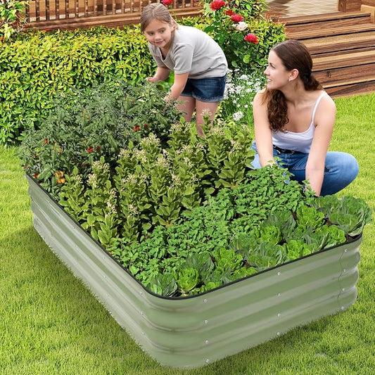 1MORE Raised Garden Bed -5X3X1 Galvanized Planter Box for Outdoor Gardening,4 in 1 Modular Raised Bed Kit with Protective Tape, Gloves for Herb,Ideal for Vegetables and Plants.Green-2Pack