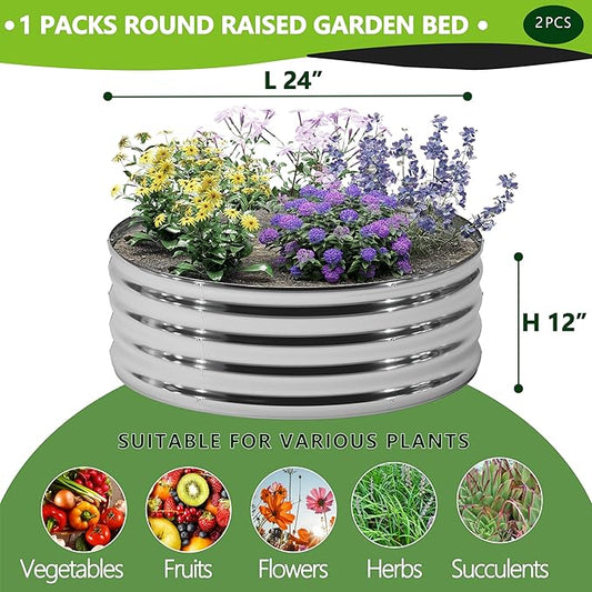 DIIYIV 2PCS 2x2x1FT Galvanized Raised Garden Bed, Outdoor Metal Vegetable Flower Planter Box Silver