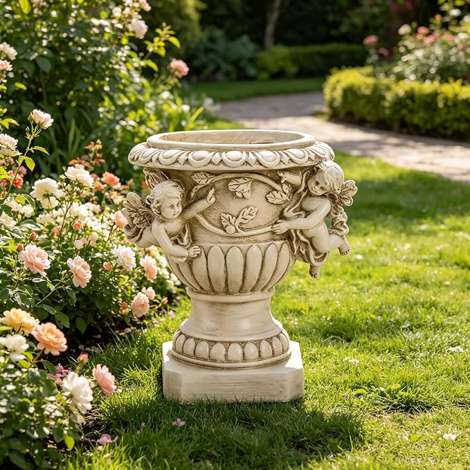 Cherub Angel Planters, Cherub Planter Flower Pots with Drain Hole for All House Plants, Patio Yard Decor, Polyresin, 8.46" H