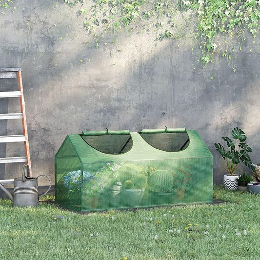 Outsunny 4' x 2' x 2' Portable Mini Greenhouse, Small Green House with PE Cover, Roll-up Zippered Windows for Indoor, Outdoor Garden, Green