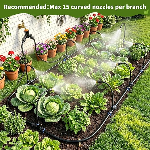 120FT Sprayer Irrigation System, Drip Irrigation Kit with 30 PCS 360° Adjustable Misting Copper Nozzles for Garden, Lawn, Patio, Greenhouse