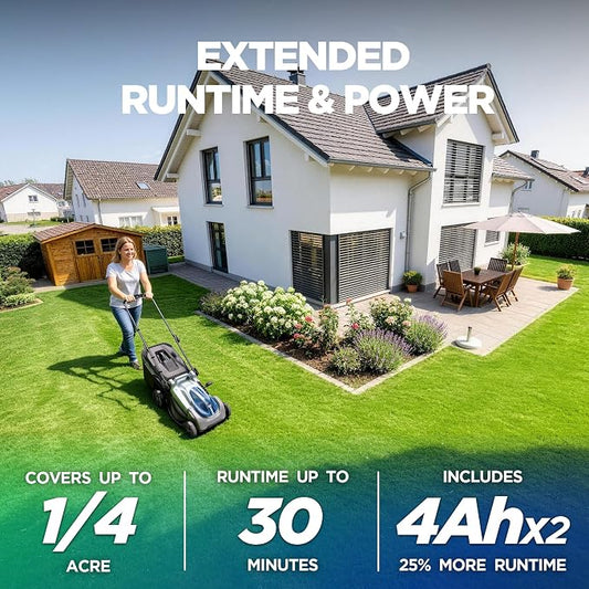 18-Inch Electric Lawn Mower, 40V Brushless Cordless Push Mower with 2x4.0Ah Battery & Charger, 2-in-1 Mulching/Bagging, 6-Position Height for Small to Medium Yards