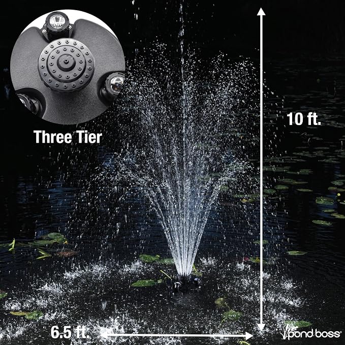 Pond Boss DFTN12003L Floating Fountain With Lights, 50 Foot Power Cord, 1/4 hp