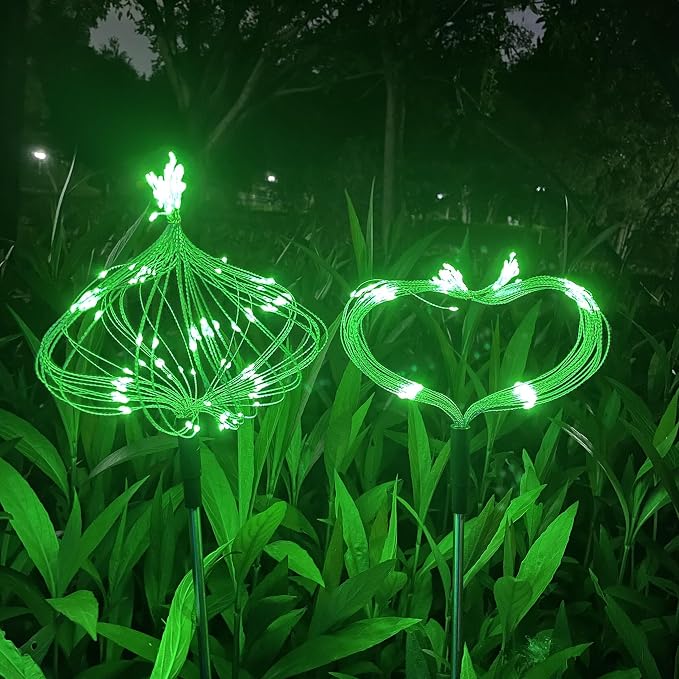 JJGoo Solar Firework Lights, 2 Pack 150 LEDs 2 Lighting Modes Solar Lights Outdoor Waterproof for Garden Patio Walkway Pathway Party Wedding Christmas Decorative - Green