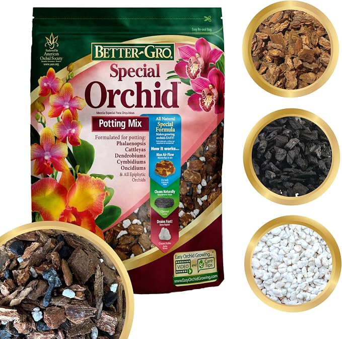 Better-Gro Special Orchid Mix - Premium Grade Orchid Bark Potting Mix for Potting, Repotting, Enhanced Drainage, Air Flow & Root Ventilation, for Phalaenopsis, Cattleyas, Dendrobiums, 8 Quarts