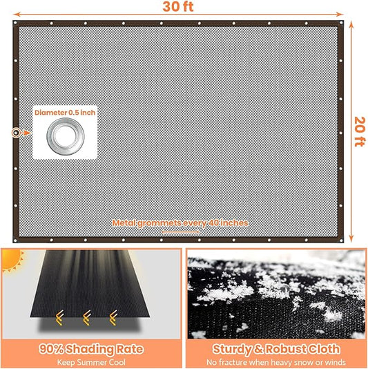 Riare 90% Black Shade Cloth- 20 x 30 FT Sunblock Garden Shade Cloth, Sun Shade Mesh Tarp with Reinforced Grommets for Greenhouse, Garden, Plants, Patio, Backyard, Pergola, Chicken Coop