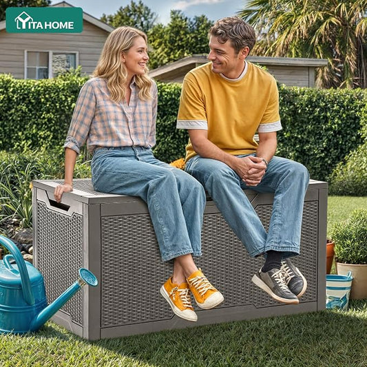 YITAHOME 100 Gallon Outdoor Storage Box | Large Water Resistant Resin Deck Box, Indoor Outdoor Lockable Storage Container for Patio, Garden, Cushions, Tools, Equipment