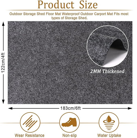 6 x 4 Ft Storage Shed Floor Mat—Waterproof PE Backing, 500g/㎡ Thick, Washable, Dustproof, and Anti-Slip Pad for Patio, Motorcycle, and Carport to Protect Flooring from Wear