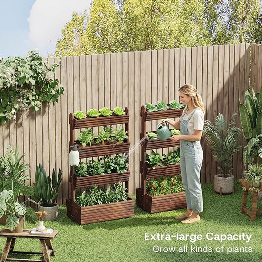 kiplant Vertical Wooden Raised Garden Bed, 4-Tiered Adjustable Planter Stand, Freestanding Plant Box for Garden, Balcony, Home