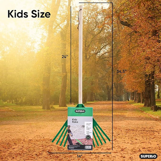 Superio Kids Garden Rakes, 2 Pack, Rakes with Wooden Handle, Plastic Head, 34" (Green)