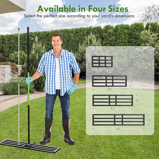 Seeutek Lawn Leveling Rake, 45" x 10" Heavy Duty Ground Leveler | with 0-180° Adjustable Handle, 6.5FT Steel Handle Lawn Leveler for Yard Garden Golf, Ease Level Soil Sand Dirt Surface