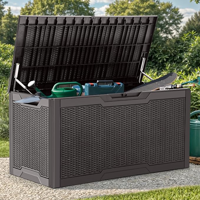 YITAHOME 100 Gallon Large Deck Box | Outdoor Resin Storage Boxes for Patio Furniture, Outdoor Cushions, Garden Tools, Water Resistant and Lockable
