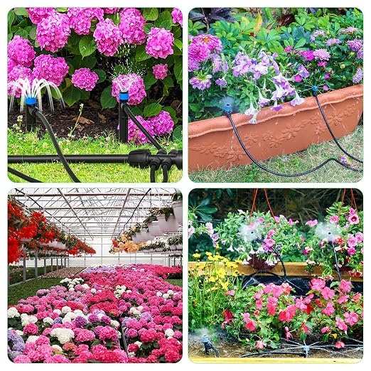 Bonviee 230FT Drip Irrigation System, 33FT 5/16" Mainline, Quick Connect | 33FT 5/16" and 197FT 1/4" Tubing. Garden watering System for Raised Beds, Greenhouses. 70% Water Savings. GRS Certified.