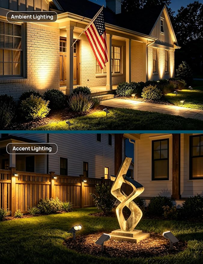 Linkind Solar Lights Outdoor Waterproof IP65, StarRay Dusk-to-Dawn Outdoor Solar Lights, 3 Lighting Modes Solar Spot Lights Outdoor for Garden, Yard, Landscape (Warm White, 4 Pack)