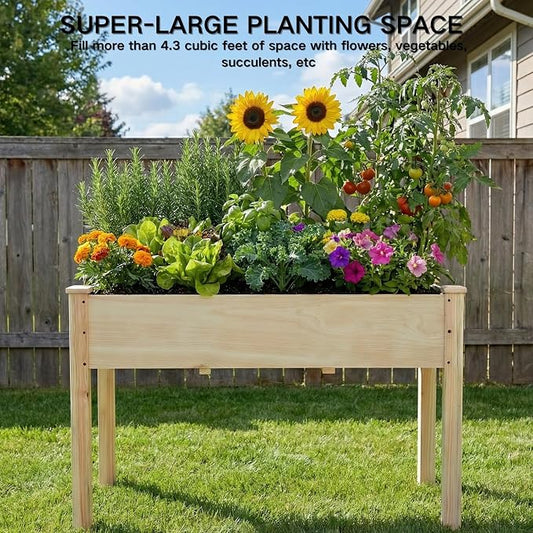 Raised Garden Bed 48x24x30in Elevated Wooden Horticulture Planter Box with Legs Standing Growing Bed for Gardening/Backyard/Patio/Balcony