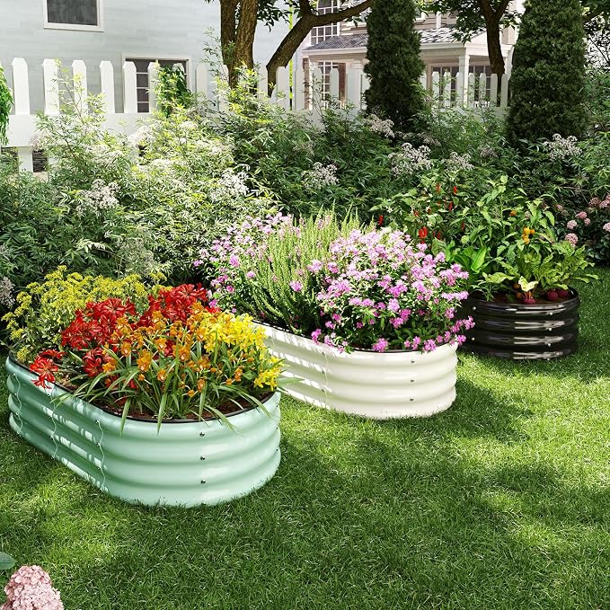 ZFHgarden Galvanized Metal Planter Raised Garden Bed Kit for Gardening Outdoor,4x2x1ft Planter Grow Garden Box Raised Flower Bed,Long Vegetable Clearance Herb Raised Garden Beds for Gardening Black