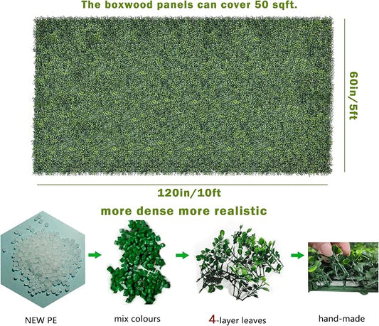 Bybeton 60"x120"(50sqft) Ultra-Dense Boxwood UV Privacy Fence | Ultra-Dense 50sqft Zero-Gap Privacy. UV-Proof & Odorless. Easy DIY Snap-Together. For Fence, Balcony & Garden.