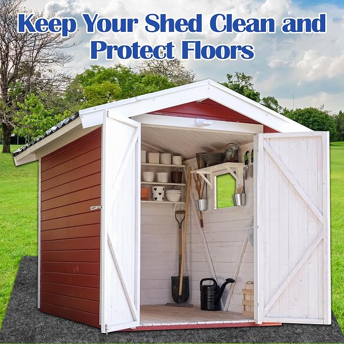 Ogrmar 10x10 FT Outdoor Storage Shed Mat, Waterproof, Felt Top & PE Backing, Non-Slip, Easy to Clean & Cut, Gray