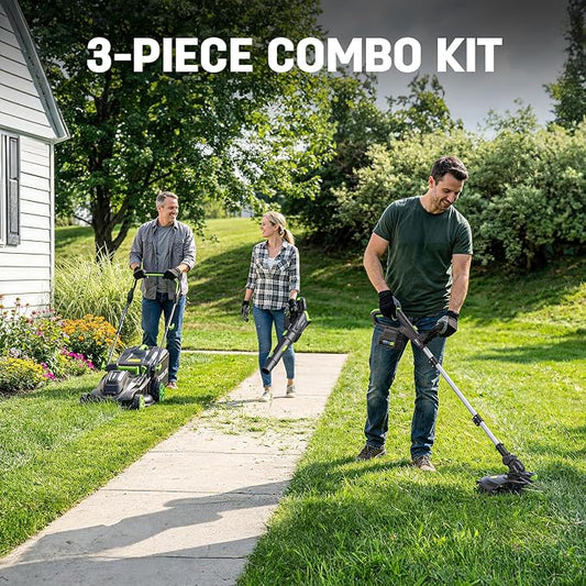 STEELITE 40V(2x20V) 17-inch Electric Lawn Mower, 12-Inch Cordless String Trimmer and 500CFM Leaf Blower Combo, Cordless Lawn Mower Set with 3x4.0Ah Batteries and Dual Chargers