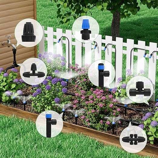 2026 Upgrade 256FT Quick-Connect Drip Irrigation System Kit with 1/4β & 1/2β Fast-Lock Tubing, Adjustable Emitters & Sprinklers for Garden & Greenhouse