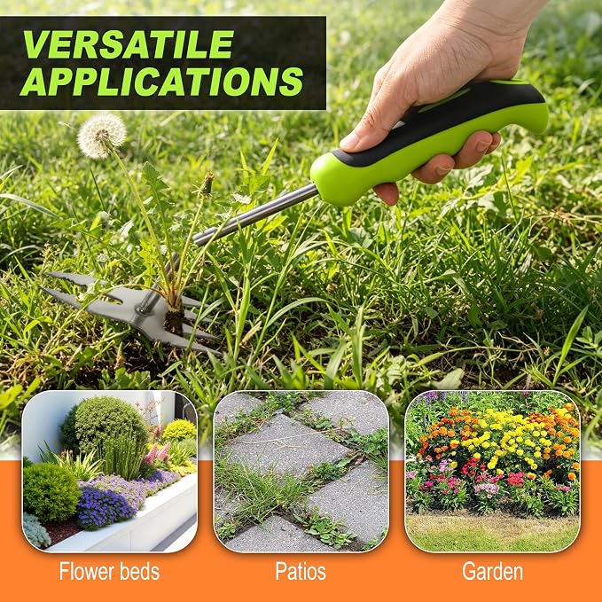 Heavy Duty Hand Weeder Puller Tool, Stainless Steel Root Removal Tools for Deep Roots, Non-Slip Handle Manual Dandelion Remover for Garden, Lawn, Yard Weeding (1Pack-Green)