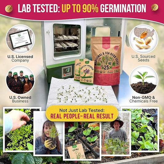 Organo Republic 25 Medicinal & Tea Herb Seeds Variety Pack for Indoor & Outdoors. 10900+ Non-GMO Heirloom Garden Seeds: Anise, Borage, Cilantro, Chamomile, Dandelion, Rosemary, Peppermint Seeds