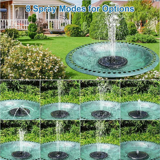 3.5W Solar Fountain with 2000mAh Battery - Work On Cloudy Days - Upgrade Glass Panel Solar Bird Bath Fountain, Hummingbird Water Feature Pump with 7 Nozzles, 4 Fixed Pipes for Garden, Pool