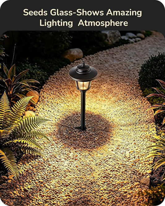 EDISHINE Low Voltage Landscape Lights, 12V 3W 120LM 3000K Seed Glass Outdoor Landscape Path Lights with Connectors, ORB Waterproof Electric LED Pathway Light Wired for Walkway Garden Yard, 6 Pack