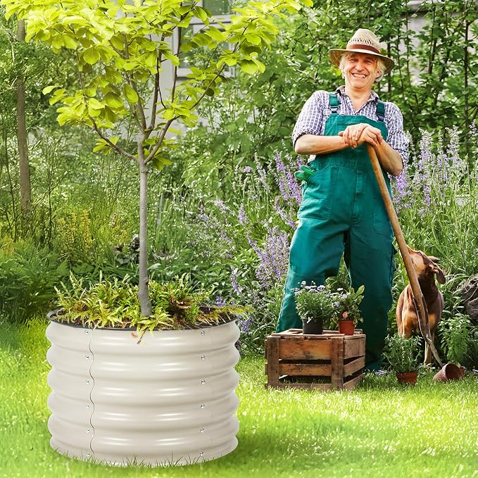 Aoodor 2 Pack 17" Tall 24" Metal Raised Garden Bed, Outdoor Planter Box and Raised Garden Kit for Vegetables, Flowers, and Herbs, Beige