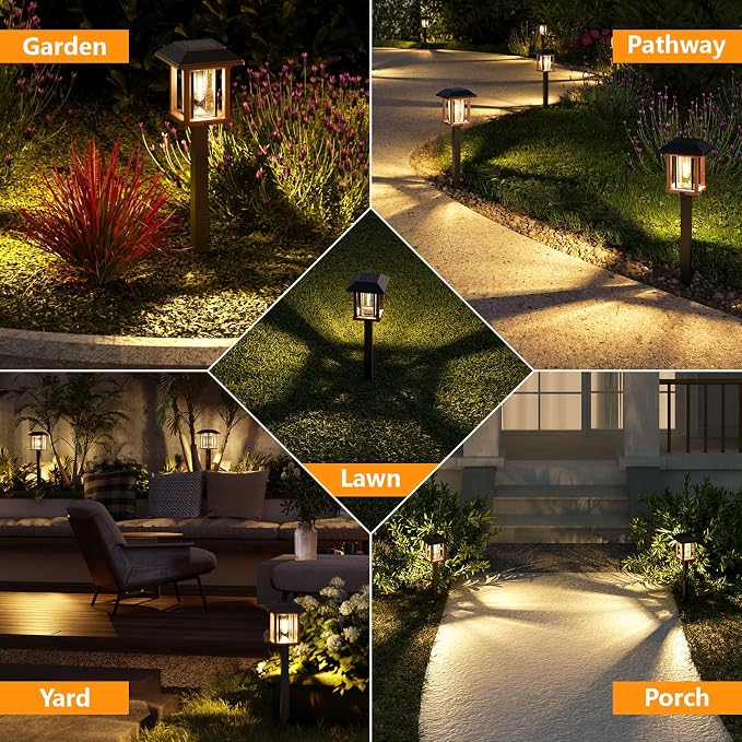 XMCOSY+ Vintage Solar Pathway Lights Outdoor 4 Pack – Warm White Seeded Glass Garden Lights, Waterproof Solar Landscape Lighting for Walkway Yard Patio Driveway & Farmhouse Decor
