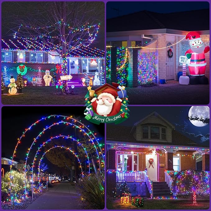 JMEXSUSS 2 Pack Solar String Light 100LED 32.8ft 8 Modes Solar Christmas Lights Waterproof for Gardens, Wedding, Party, Homes, Christmas Tree, Curtains, Outdoors (Multicolor) | Christmas Lights Outdoor Waterproof 8 Modes Solar String Lights for Outside...