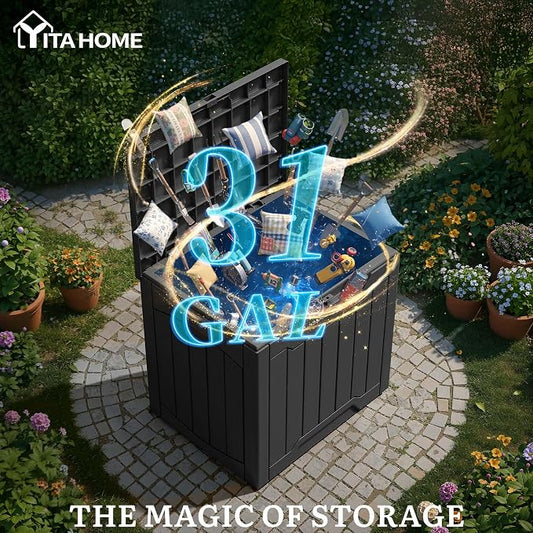 YITAHOME 31 Gallon OutdoorDeck Box | Lockable Resin Storage Box and Waterproof Package Delivery Box for Patio, Garden, Poolside, Cushions, Supplies & Sports Gear