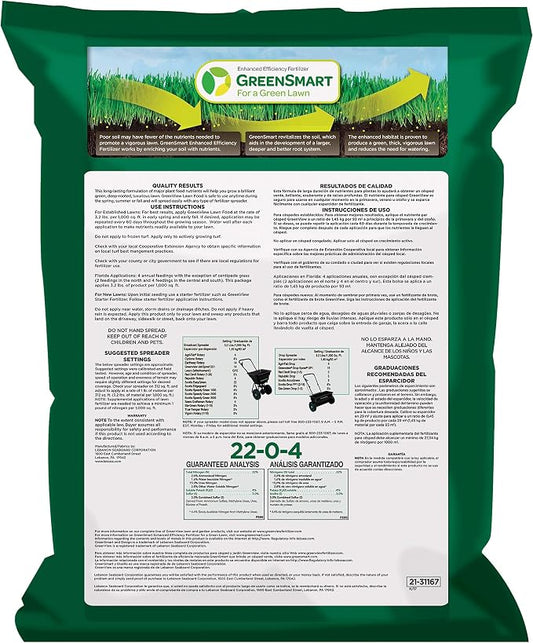 GreenView Lawn Food 48 lb. Bag, Covers 15,000 sq. ft. | 22-0-4 NPK formula - Restores soil nutrients - 8 weeks continuous feeding
