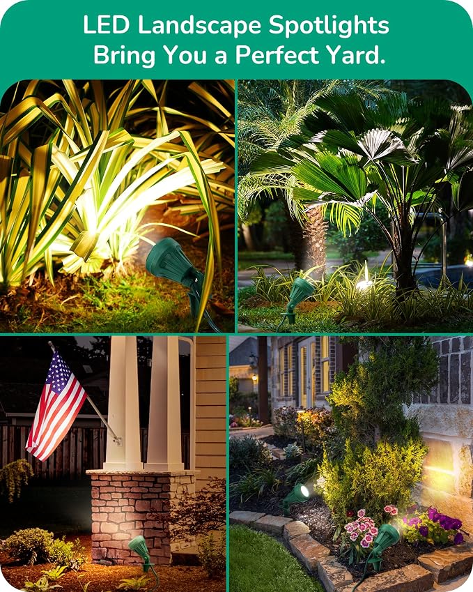 EDISHINE 120V Outdoor LED Spotlights, 5.5W Plug in Spotlight with 3 Lenses (Red Green Yellow) & 180° Rotatable Lamphead, 5000K Waterproof Landscape Lights for Flag Garden, 4 Pack
