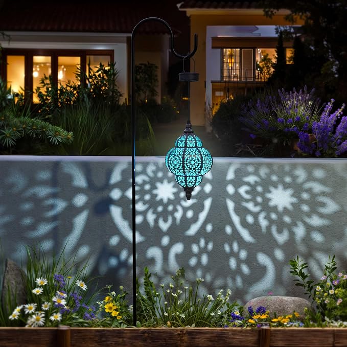 Hapjoy Hanging Solar Lights Outdoor Garden Decor Solar Lantern Waterproof Plastic Moroccan Outdoor Decorations for Patio Pathway Yard Backyard Garden Decorative (2, Black)