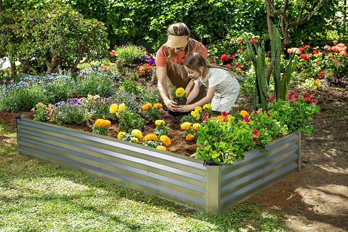Plant & Plot Galvanized Raised Garden Beds Outdoor // 6×3×1 ft (2-Pack) Planter Raised Beds for Gardening, Vegetables, Flowers // Large Metal Garden Box // Patented Tool-Free Design (Silver)