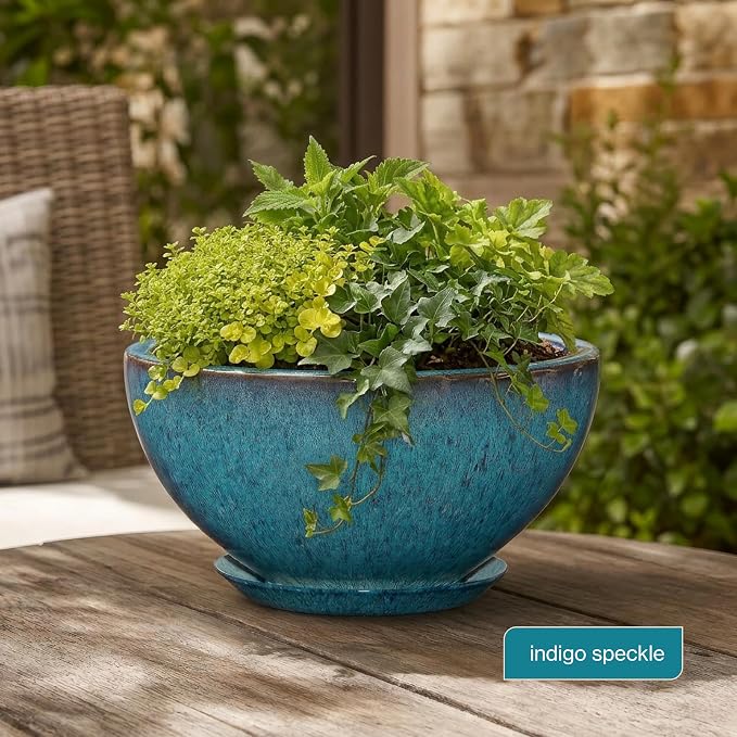 Classic Home & Garden by Growscape Rosie Modern Planter(10” Indigo Speckle) | Hand-Painted Finish Plant Pots, Lightweight Indoor Outdoor Planter, UV-Resistant, Great for Patio, Home & Garden Decor Accent