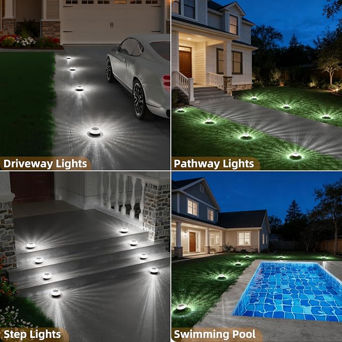 VOLISUN Solar Ground Lights Outdoor,16 Pack Flat Solar Pathway Lights,IP67 Waterproof Solar Powered Disc Lights,Landscape Lighting for Garden Yard Walkway Patio Driveway,Cool White
