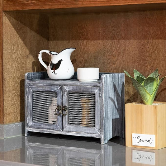 COLLECTIVE HOME - Storage Cabinet, Mini Countertop Cabinet, Wood Organizer for Kitchen Living Room Bedroom Bathroom Office with Magnetic Door, 14.5 x 6.5 x 10 (Gray)