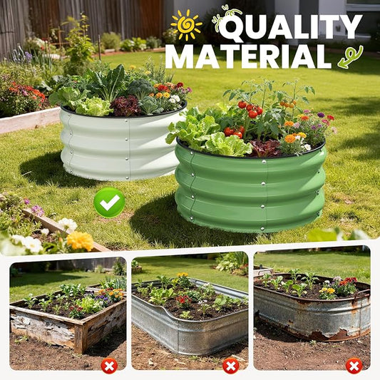 Pattiumo Galvanized Raised Garden Bed 2pcs 2×2×1 FT, Round Metal Raised Garden Bed Outdoor Planter Box with Open Bottom, Rust-Resistant Steel Garden Bed for Vegetables Herbs Flowers, Easy Assembly