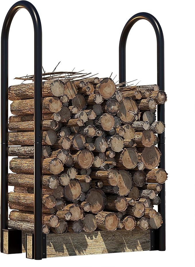Fire Beauty Firewood Log Rack Adjustable Bracket Kit, Fireplace Wood Storage Holder,Black Powder,Coated Steel, Outdoor and Indoor(Adjustable)