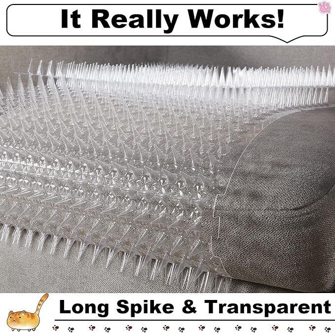 16 Pack Cat Repellent Outdoor Mat Cats Dogs Plastic Bendable Spiked Deterrent Training Repellent PET Mats with Spikes for Indoor Outdoor Supplies, 18.3 Square Feet, 16 x 13 Inch(Clear)