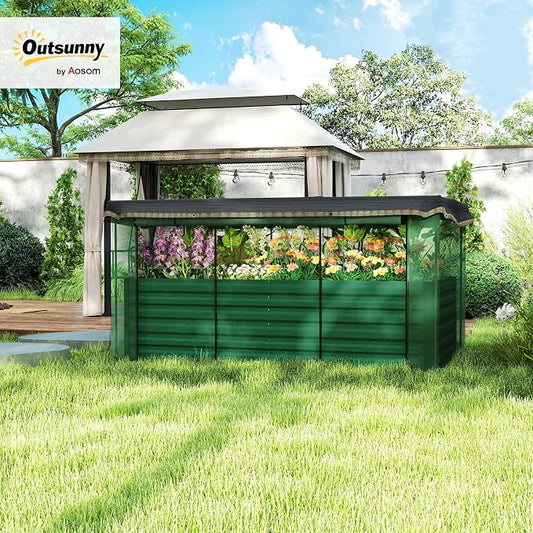 Outsunny 7.3 x 3.4 x 2 ft Galvanized Raised Garden Bed with Crop Cage Plant Protection Net and Shade Cloth Roof, Metal Planter Box with Cover for Vegetables, Flowers, Herbs, Green